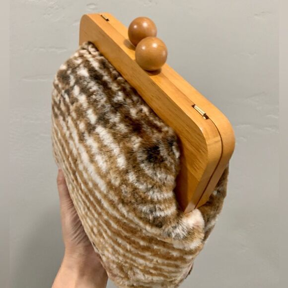 Handmade Genuine Shearling Wooden Frame Clutch/Shoulder Bag/Crossbody - Picture 13 of 15